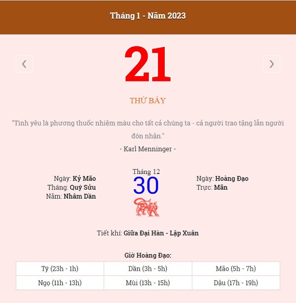 Giao thừa năm 2023 rơi vào thứ 7 ngày 21/01/2023 Dương lịch
