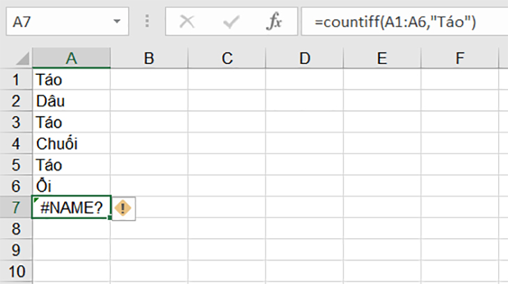 Lỗi #NAME? sai công thức COUNTIF