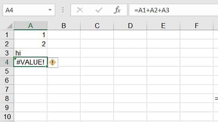 Lỗi #VALUE! do ký tự