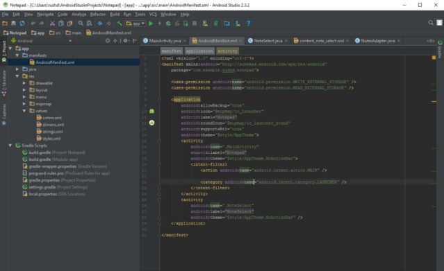 Thư mục manifest trong Android Studio