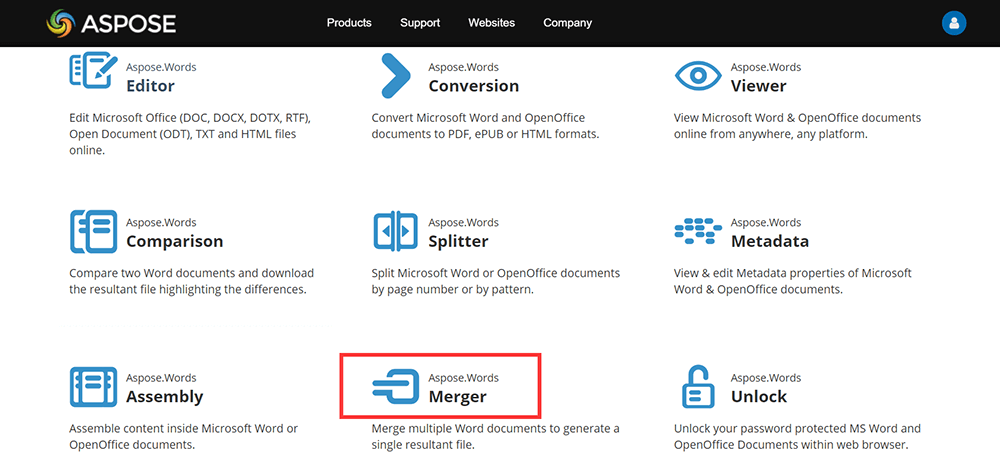 aspose-merger Công cụ gộp file Word online