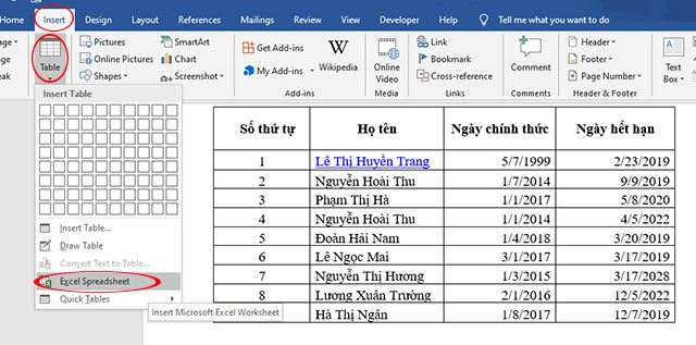 cach-chen-bang-tinh-excel-vao-microsoft-word-6 Chèn file Excel thông qua tính năng chèn bảng