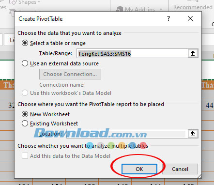 cach-su-dung-pivottable-de-phan-tich-du-lieu-excel-3 Nhấn chọn công cụ thống kê Pivottable