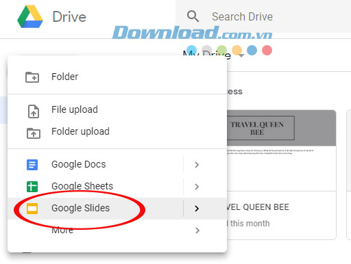 Tạo file mới Google Slide