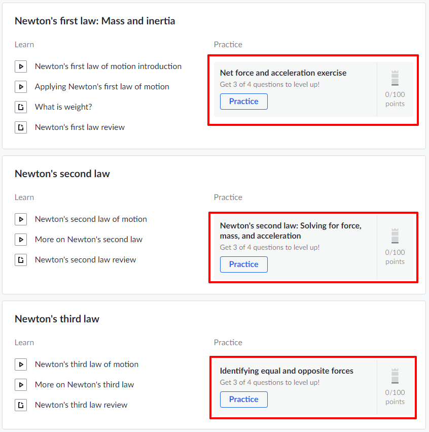 Chọn luyện tập trong Khan Academy