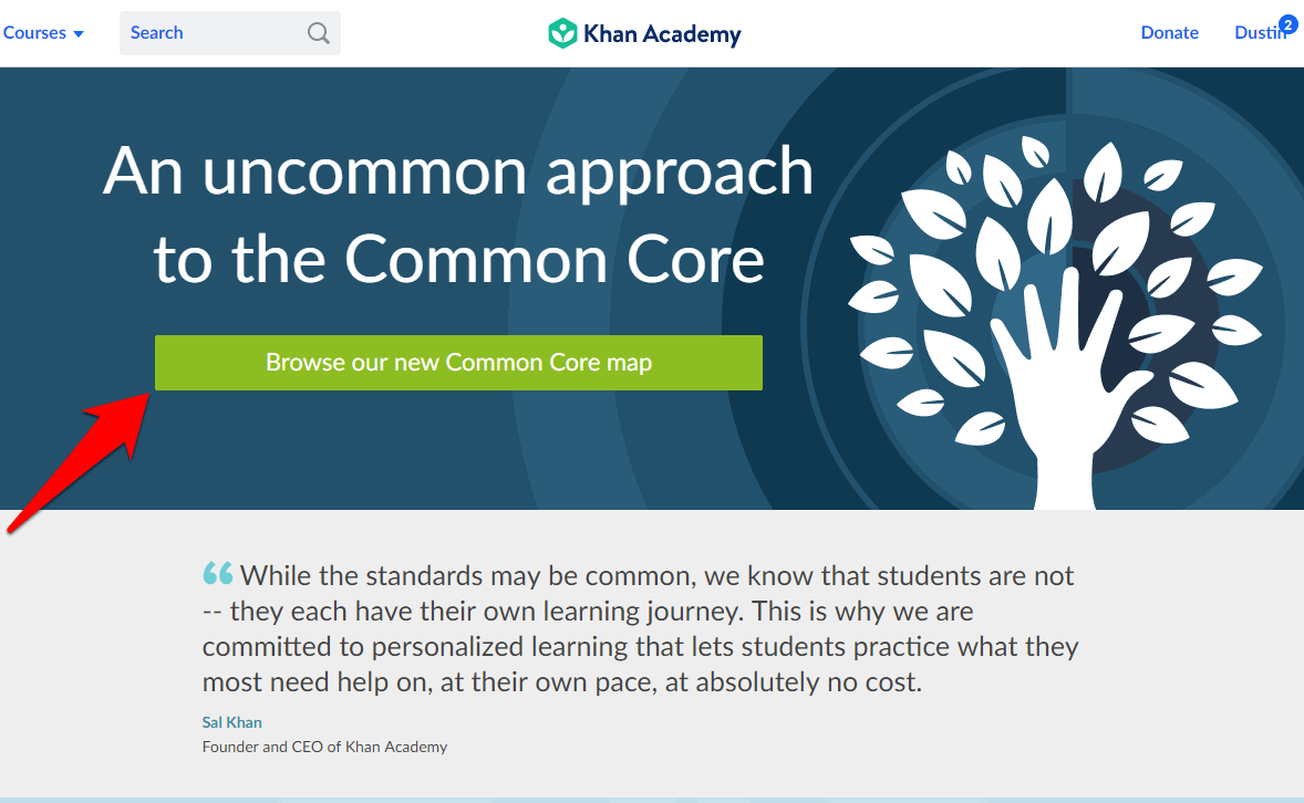 Duyệt map Common Core trên Khan Academy