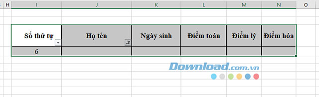 Dòng trống sau khi được lọc