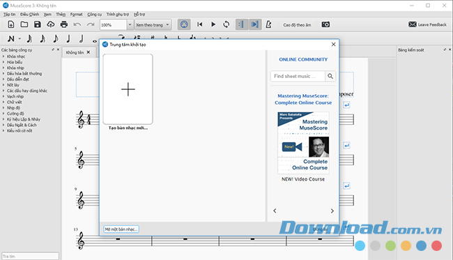 Giao diện chính của MuseScore