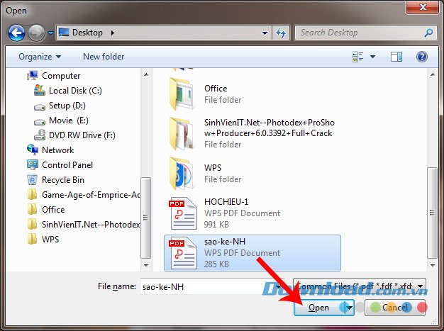 Chọn file PDF cần chèn