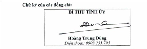 Chữ ký ông Hoàng Trung Dũng