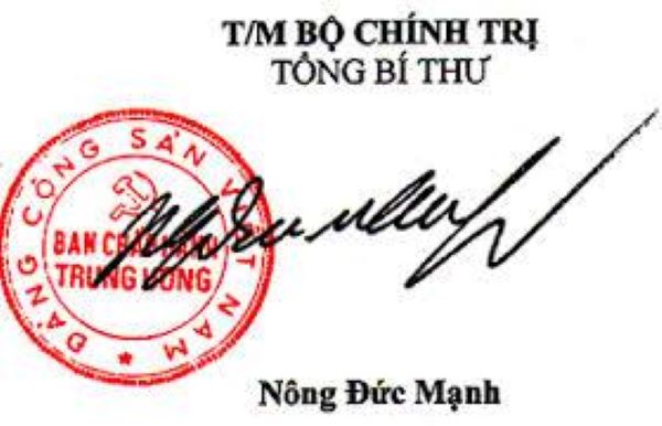 Chữ ký ông Nông Đức Mạnh