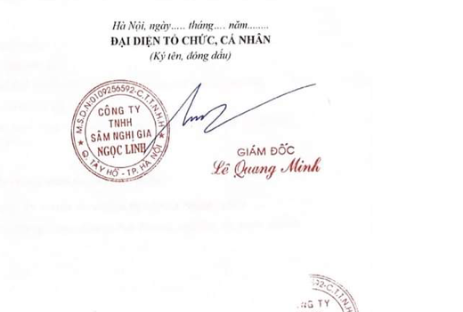 Chữ ký giám đốc Sâm Ngọc Linh - Lê Quang Minh