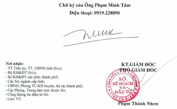 Chữ ký ông Phạm Minh Tâm