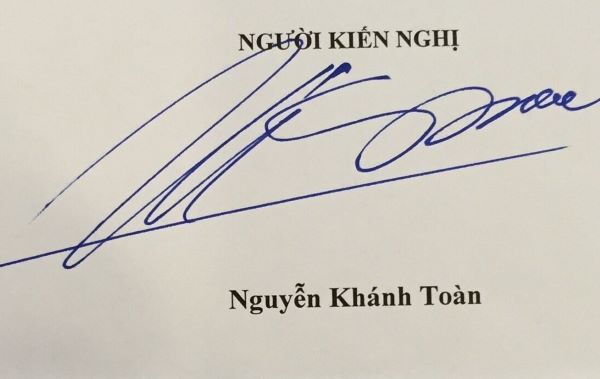 Chữ ký ông Nguyễn Khánh Toàn