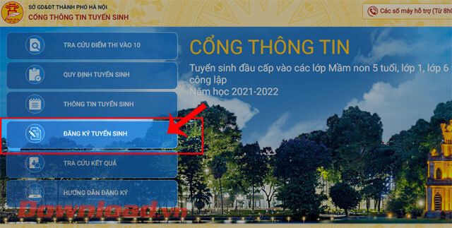 Click chuột vào nút Đăng ký tuyển sinh