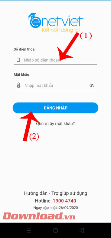 Nhập số điện thoại và mật khẩu
