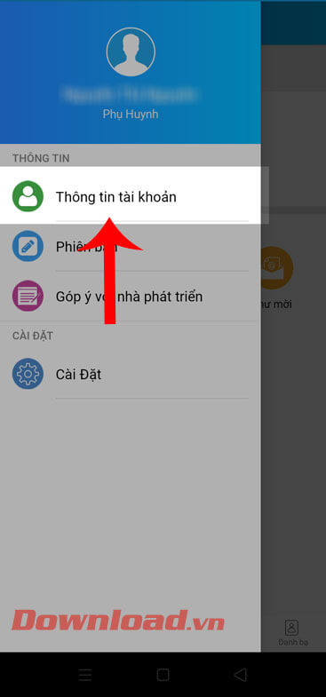 Nhấn vào mục Thông tin tài khoản