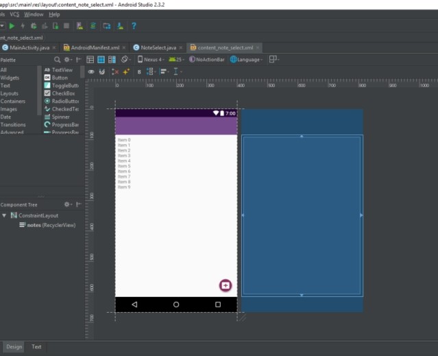 Cửa sổ thiết kế của Android Studio