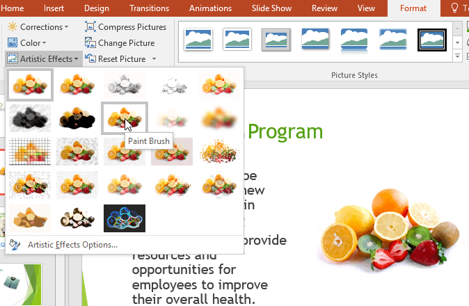 dinh-dang-anh-powerpoint-10 Chỉnh hiệu ứng nghệ thuật trong PowerPoint