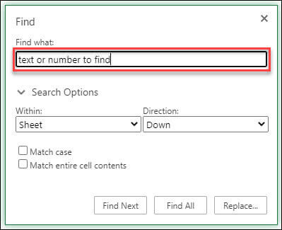 excel-find Nhập từ khóa tìm kiếm vào box