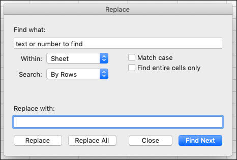 excel-mac-replace Thay thế dữ liệu Excel cho Mac