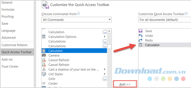 Thêm tính năng Calculator vào bảng tính Excel