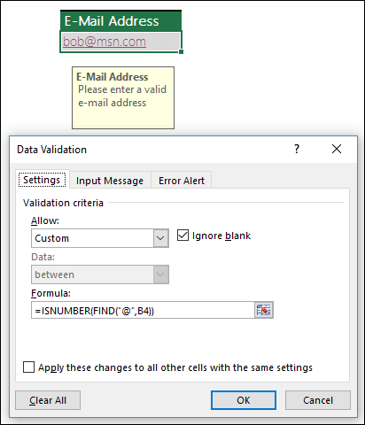Ví dụ 5 về công thức trong xác thực dữ liệu ở Excel