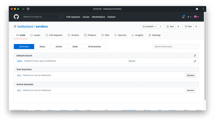 github-after-delete2 Kết quả sau khi xóa nhánh Git