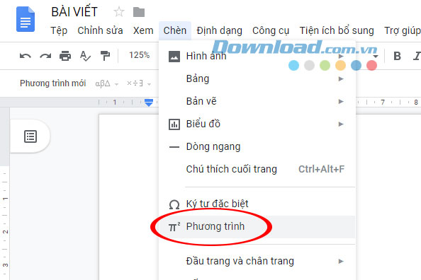 go-cong-thuc-toan-hoc-tren-google-docs-4 Chọn Phương trình trên Google Docs
