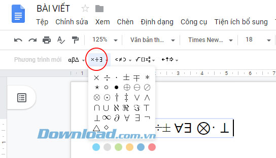 go-cong-thuc-toan-hoc-tren-google-docs-7 Chọn ký tự toán học trên Google Docs