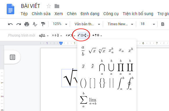 go-cong-thuc-toan-hoc-tren-google-docs-9 Công cụ soạn thảo văn bản trên Google Docs