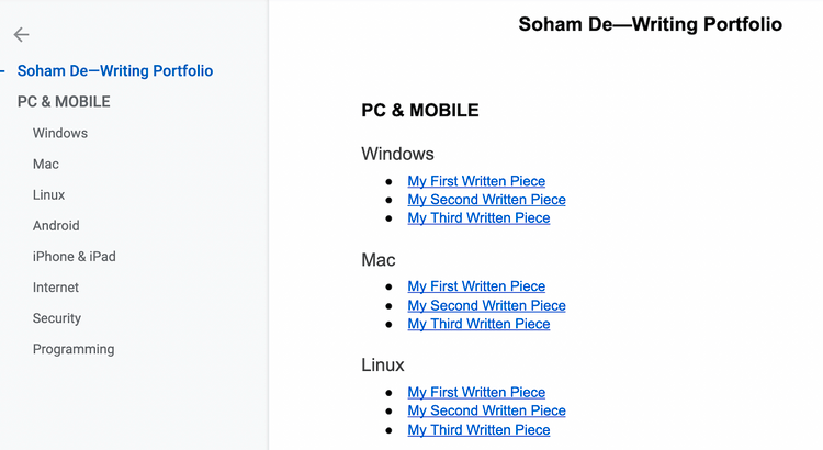Một mẫu portfolio trên Google Docs