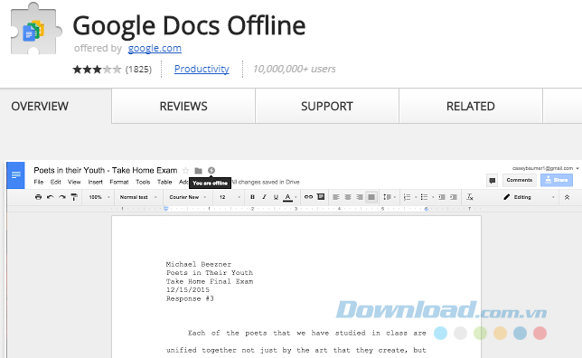 Tải và cài đặt tiện ích Google Docs Offline