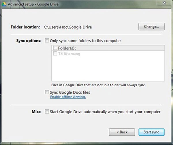 Thiết lập Google Drive thành thư mục trên Windows