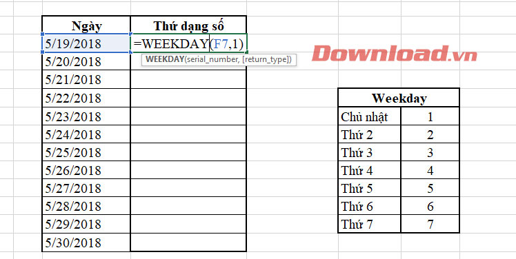 huong-dan-dung-ham-weekday-trong-excel-2 Sử dụng hàm Weekday