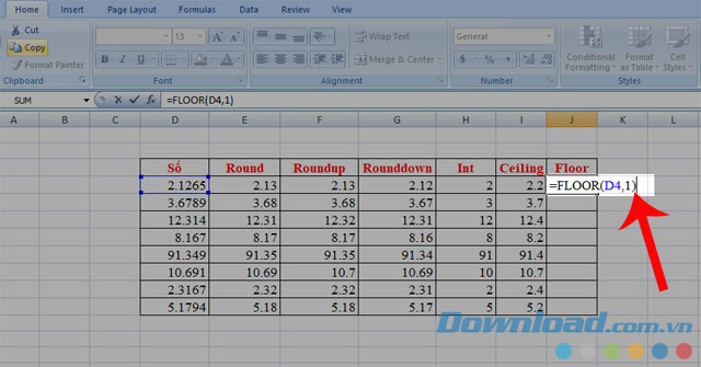 Cú pháp của hàm Floor