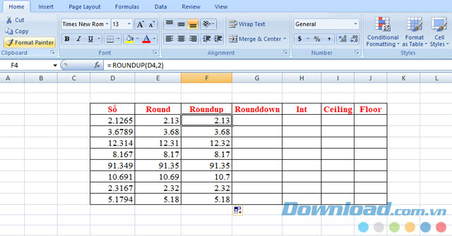 Kết quả của hàm Roundup