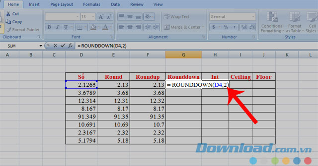 Công thức hàm Rounddown