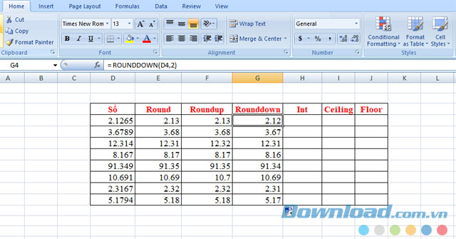 Kết quả của hàm Rounddown