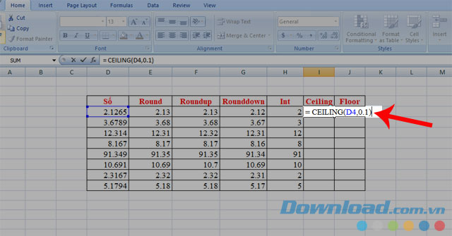 Công thức hàm Ceilling