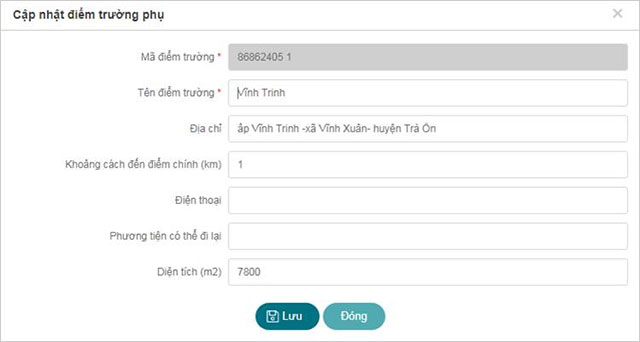 Hướng dẫn sửa thông tin trường phụ trên SMAS