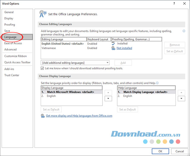 Thiết lập ngôn ngữ trên Microsoft Word