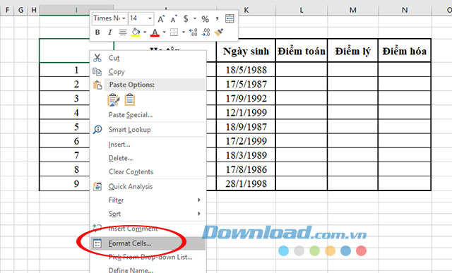 Bảng tính Excel đã được tạo sẵn