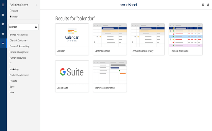 Chọn mẫu lịch tạo bằng Smartsheet