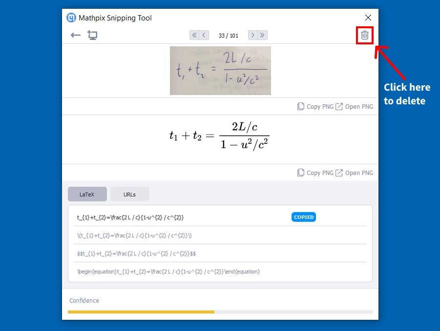 Xóa kết quả trên Mathpix Snip