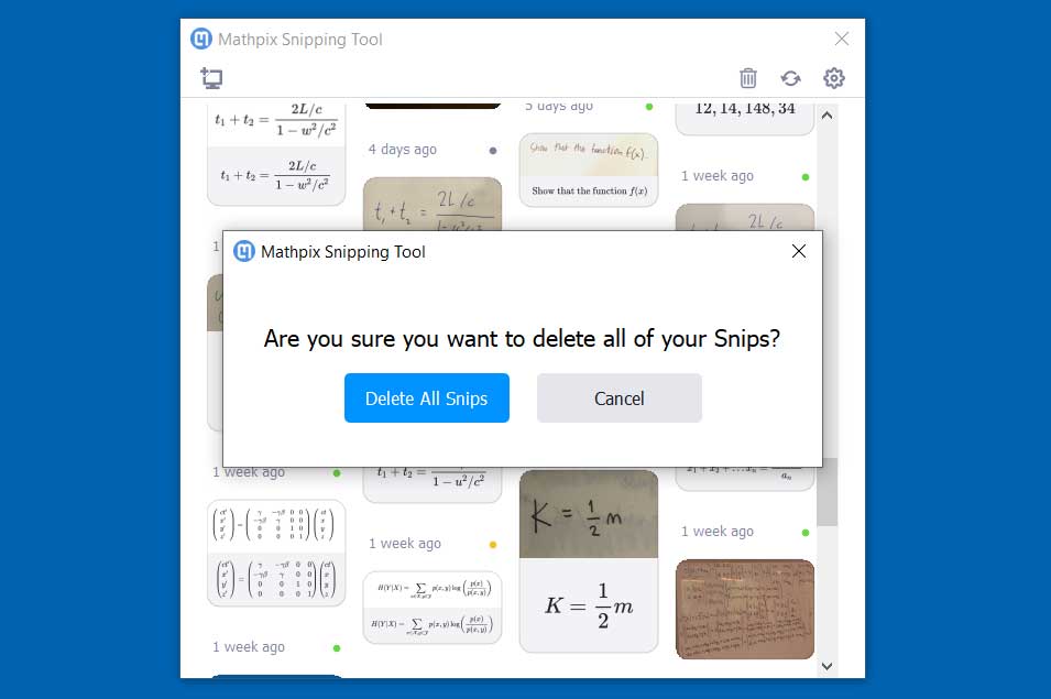 Xác nhận hành động trên Mathpix Snip