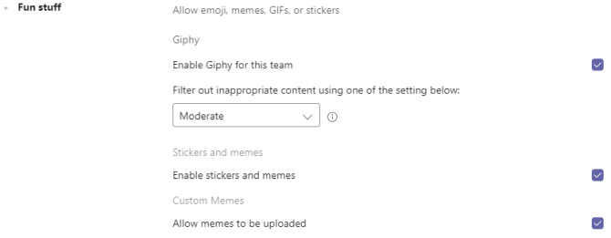 Tùy chọn Fun Stuff của Microsoft Teams
