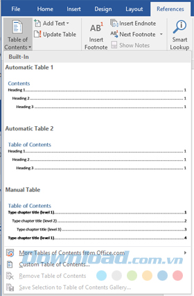 Table of contents