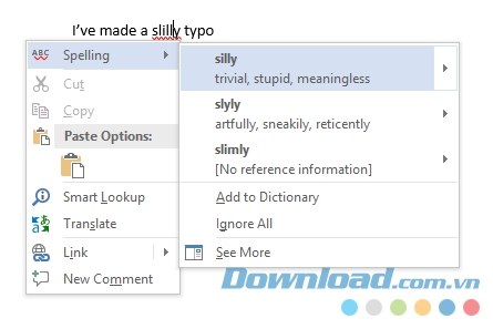 Microsoft Word kiểm tra chính tả theo dòng