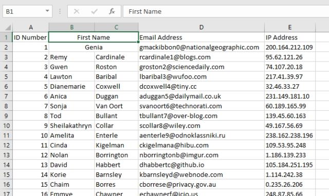 Kết quả khi hoàn thành gộp ô Excel